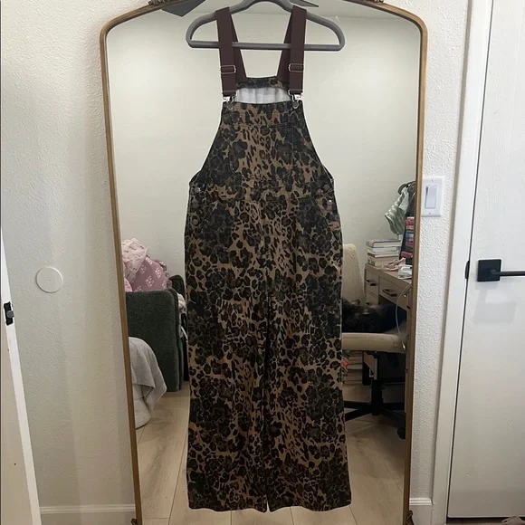 Leopard Print Overalls with Brown Straps - Picture 1 of 1